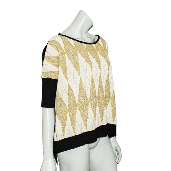 MSGM Metallic Golden Argyle Pullover Sweater Wool Blend Women's Small - Picture 9 of 9